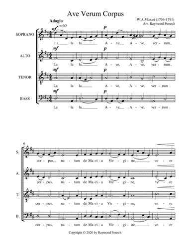 Ave Verum Corpus SATB Choir - A Capella (Mixed Choir) (arr. Raymond Fenech)