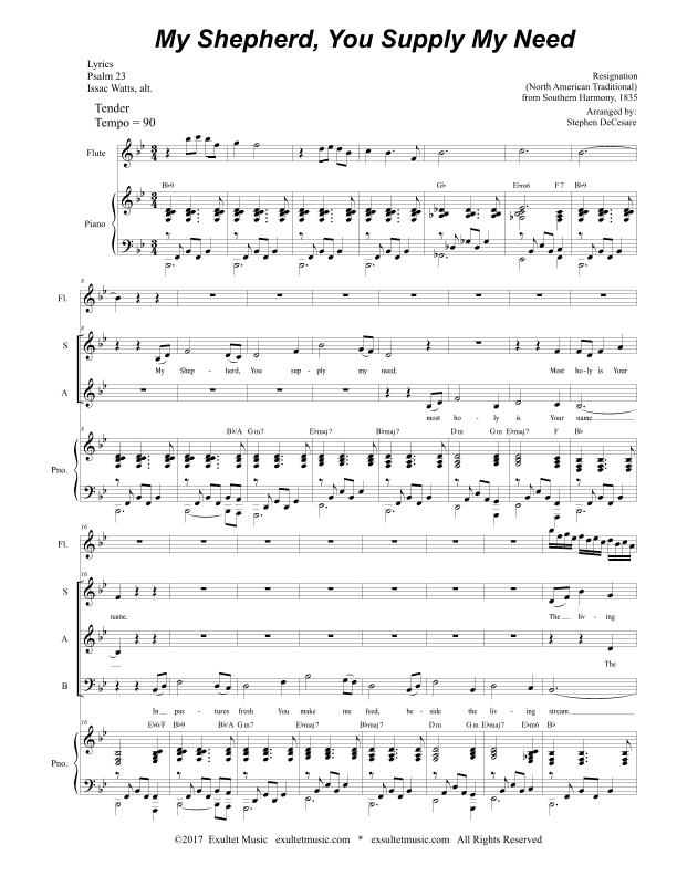 My Shepherd, You Supply My Need (for SAB) (arr. Stephen DeCesare)