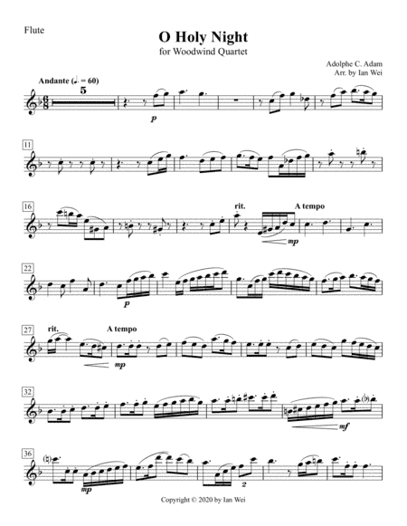 O Holy Night for Woodwind Quartet (arr. Ian Wei)