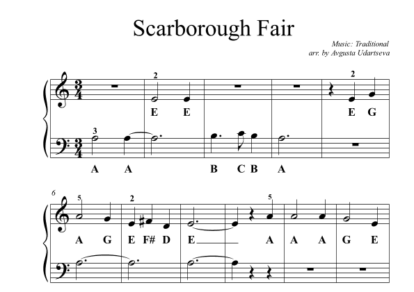 Scarborough Fair Easy 2 Hands (arr. Avgusta Udartseva)