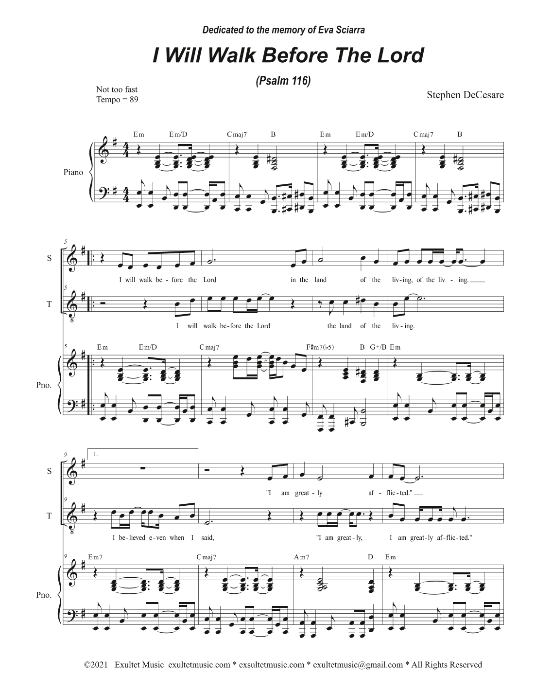 I Will Walk Before The Lord (Psalm 116) (2-part choir - (Soprano and Tenor)