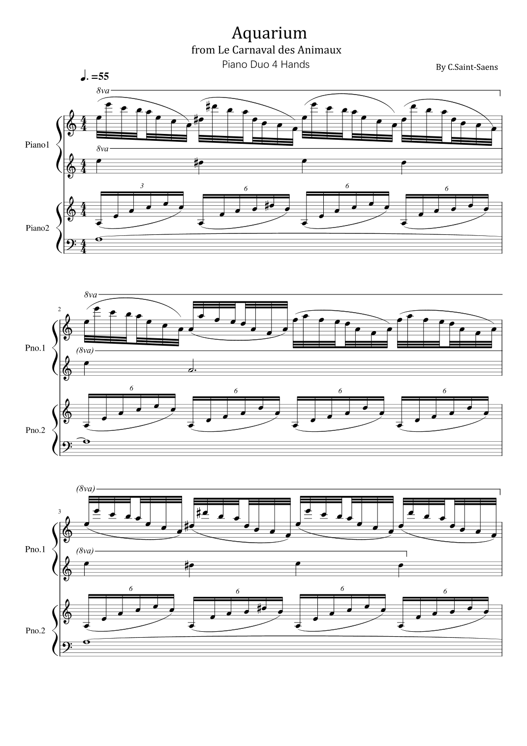 Saint-Saëns - Aquarium - from Le Carnaval des Animaux - For Piano Duo 4 Hands (arr. poon)