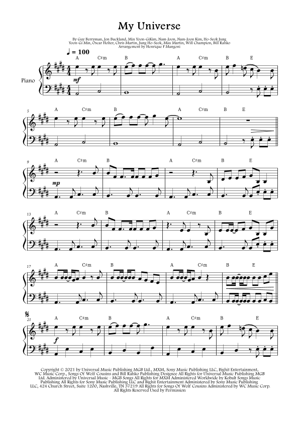 My Universe (arr. Henrique F Mangoni)