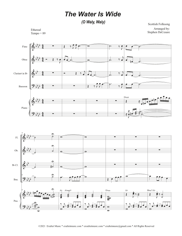 The Water Is Wide (O Waly, Waly) (Woodwind Quartet and Piano) (arr. Stephen DeCesare)