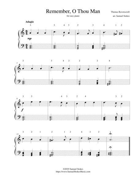 Remember, O Thou Man - for easy piano (arr. Samuel Stokes)