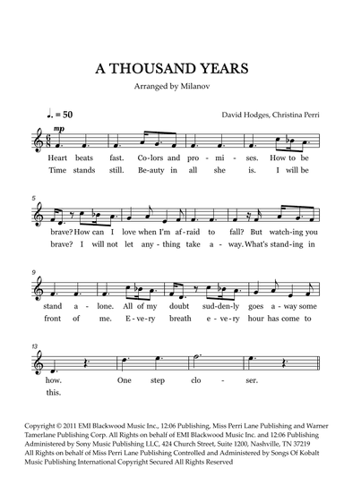 A Thousand Years (arr. Milanov)