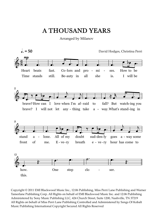 A Thousand Years (arr. Milanov)