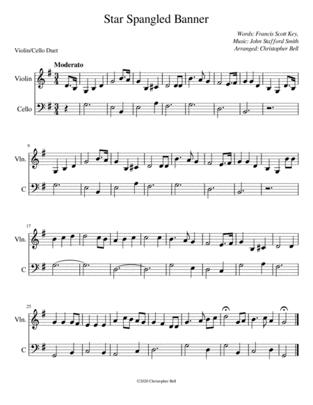 Star Spangled Banner (Easy Violin/Cello Duet) (arr. Christopher Bell)