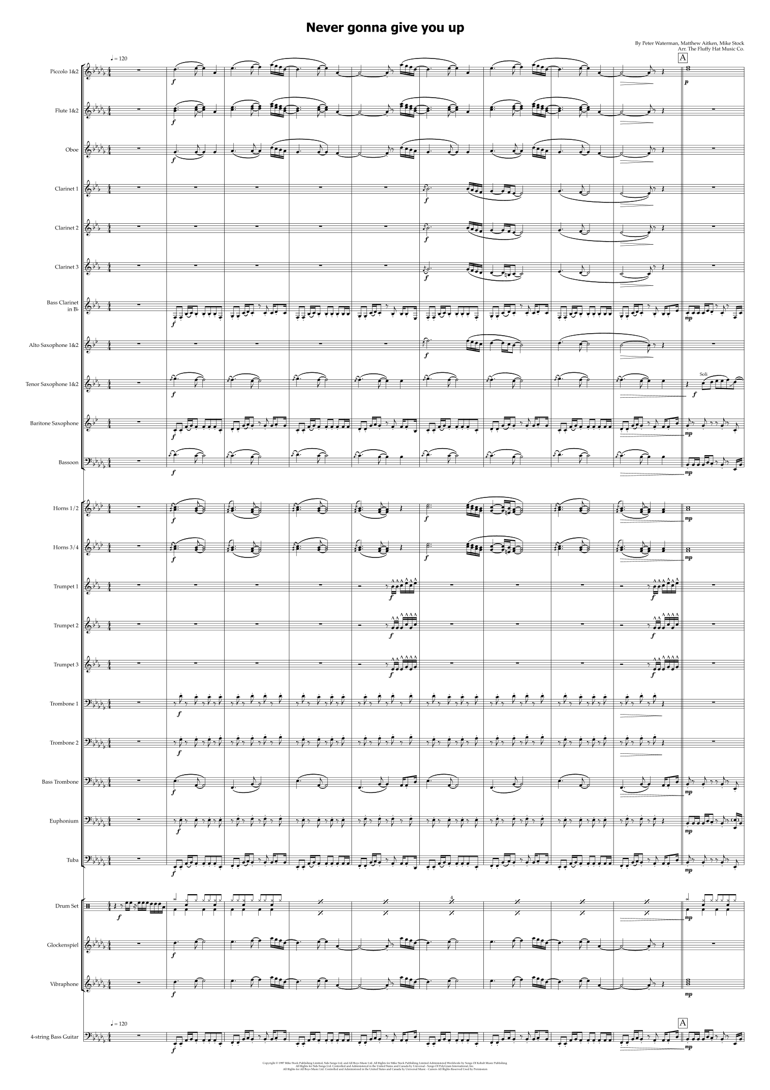 Never Gonna Give You Up (arr. The Fluffy Hat Music Co.)