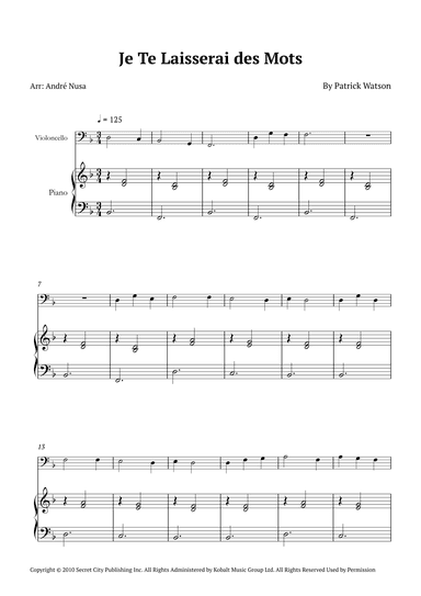 Je Te Laisserai Des Mots (arr. André Nusa)