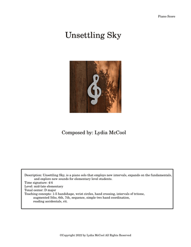 Lydia McCool: Unsettling Sky , for piano solo