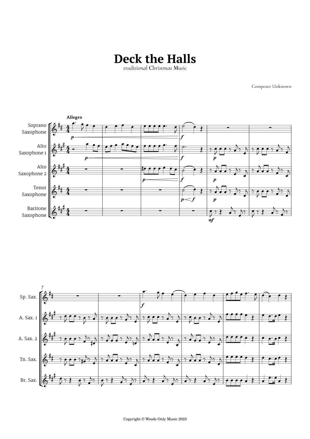 Deck the Halls by Oliphant for Saxophone Quintet (arr. Ander)