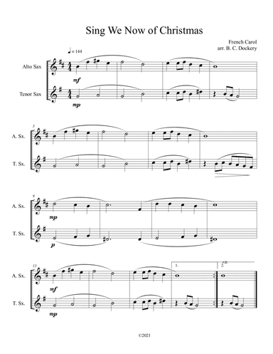 Sing We Now of Christmas (Alto and Tenor Sax Duet) (arr. B. C. Dockery)