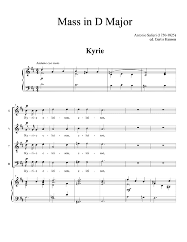 Mass in D Major (SATB) (arr. Curtis Hanson)