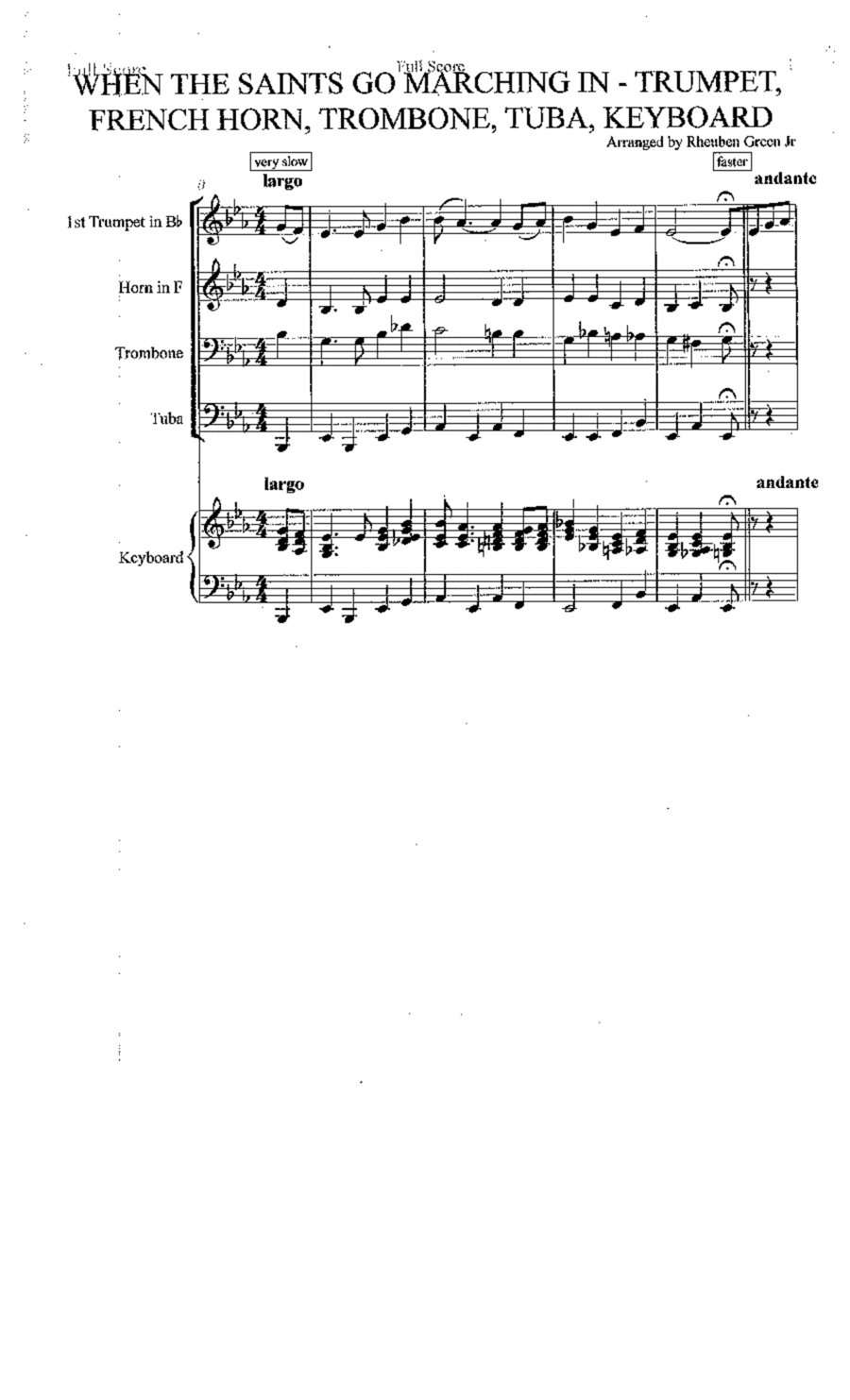 WHEN THE SAINTS GO MARCHING IN - BRASS QUARTET  + KEYBOARD (arr. RHEUBEN GREEN JR)