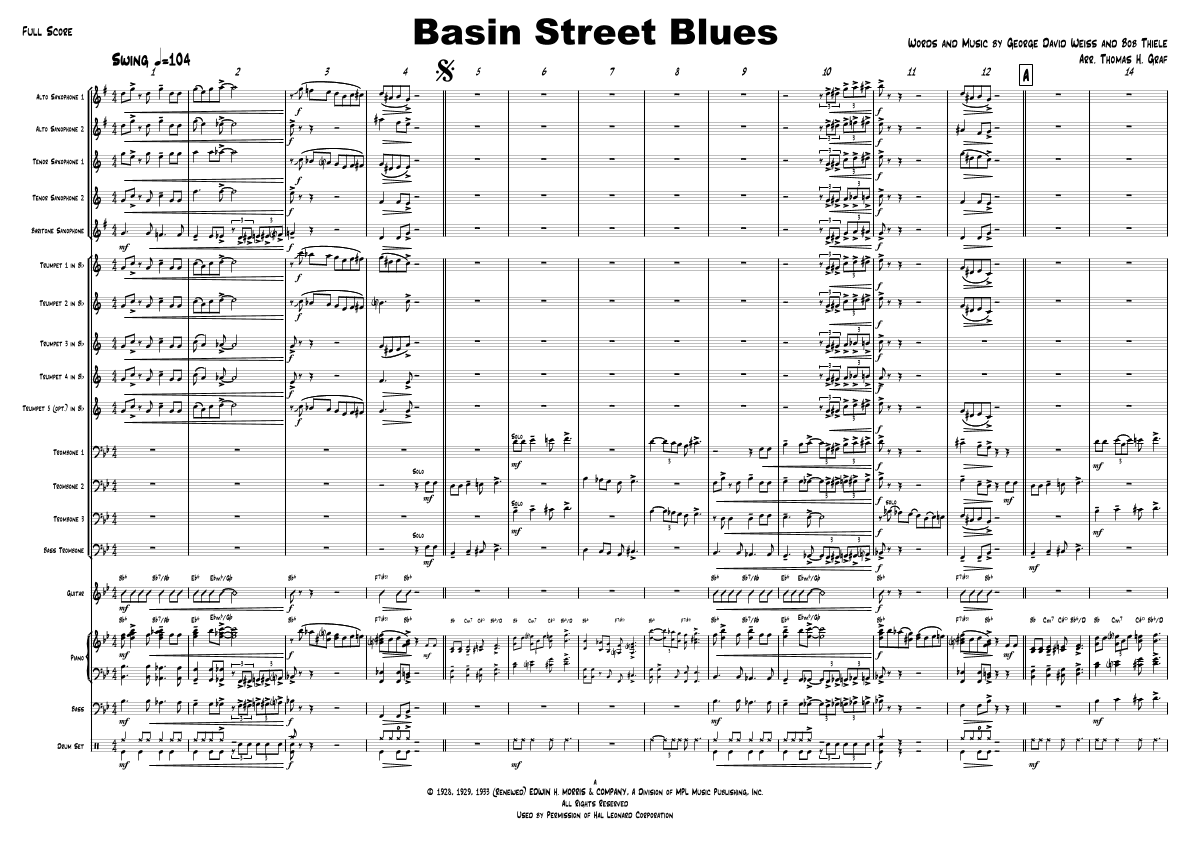 Basin Street Blues - Score Only (arr. Thomas Graf)