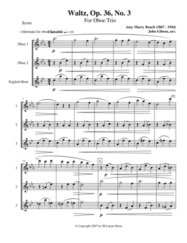 Waltz by Amy Beach set for 2 oboes and English Horn Trio (arr. John Gibson)