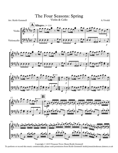 The Four Seasons (Spring) Violin & Cello Duet (arr. Keith Gemmell)