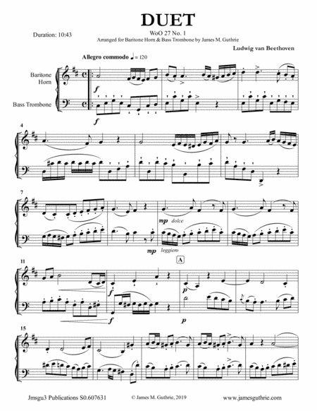 Beethoven: Duet WoO 27 No. 1 for Baritone Horn & Bass Trombone (arr. James M. Guthrie, ASCAP)