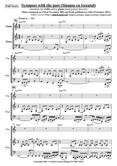 Synapses with the past (Sinapse cu trecutul) - miniature for violin and/or piano (harp/guitar) duo/s