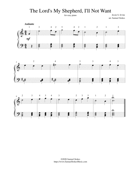 The Lord's My Shepherd, I'll Not Want - for easy piano (arr. Samuel Stokes)