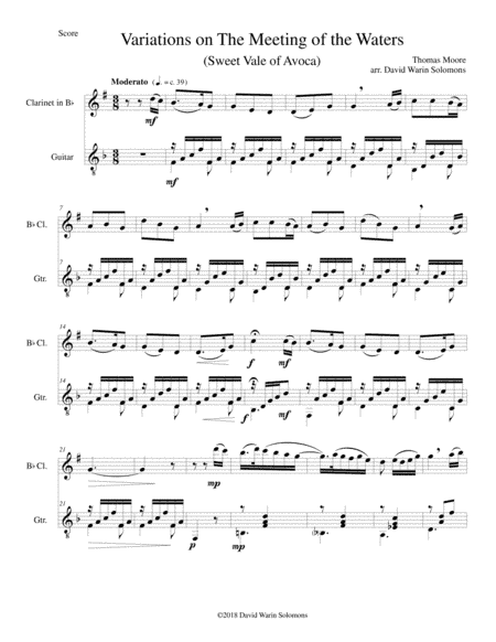 Variations on The meeting of the waters (Sweet Vale of Avoca) for clarinet and guitar (arr. David Warin Solomons)