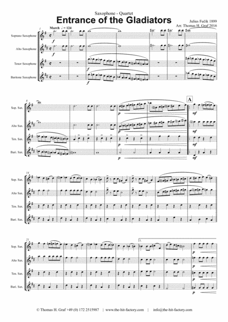 Entrance of the Gladiators (Thunder and Blazes) - Circus March - Saxophone Quartet (arr. Thomas H. Graf)