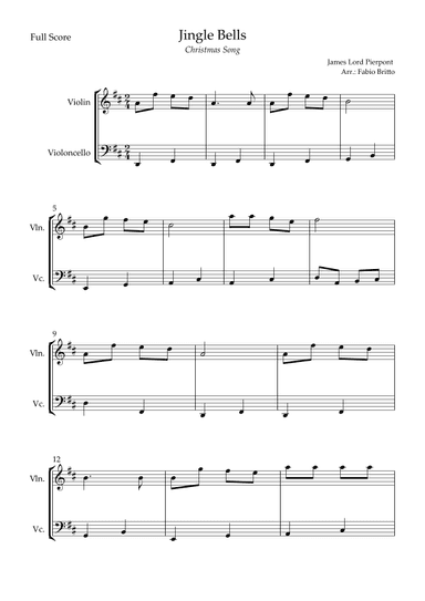 Jingle Bells (Christmas Song) for Violin & Cello Duo (arr. Fabio Britto)