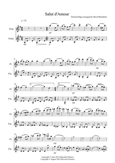 Salut d' Amour for Flute and Violin Duet (arr. David Burndrett)