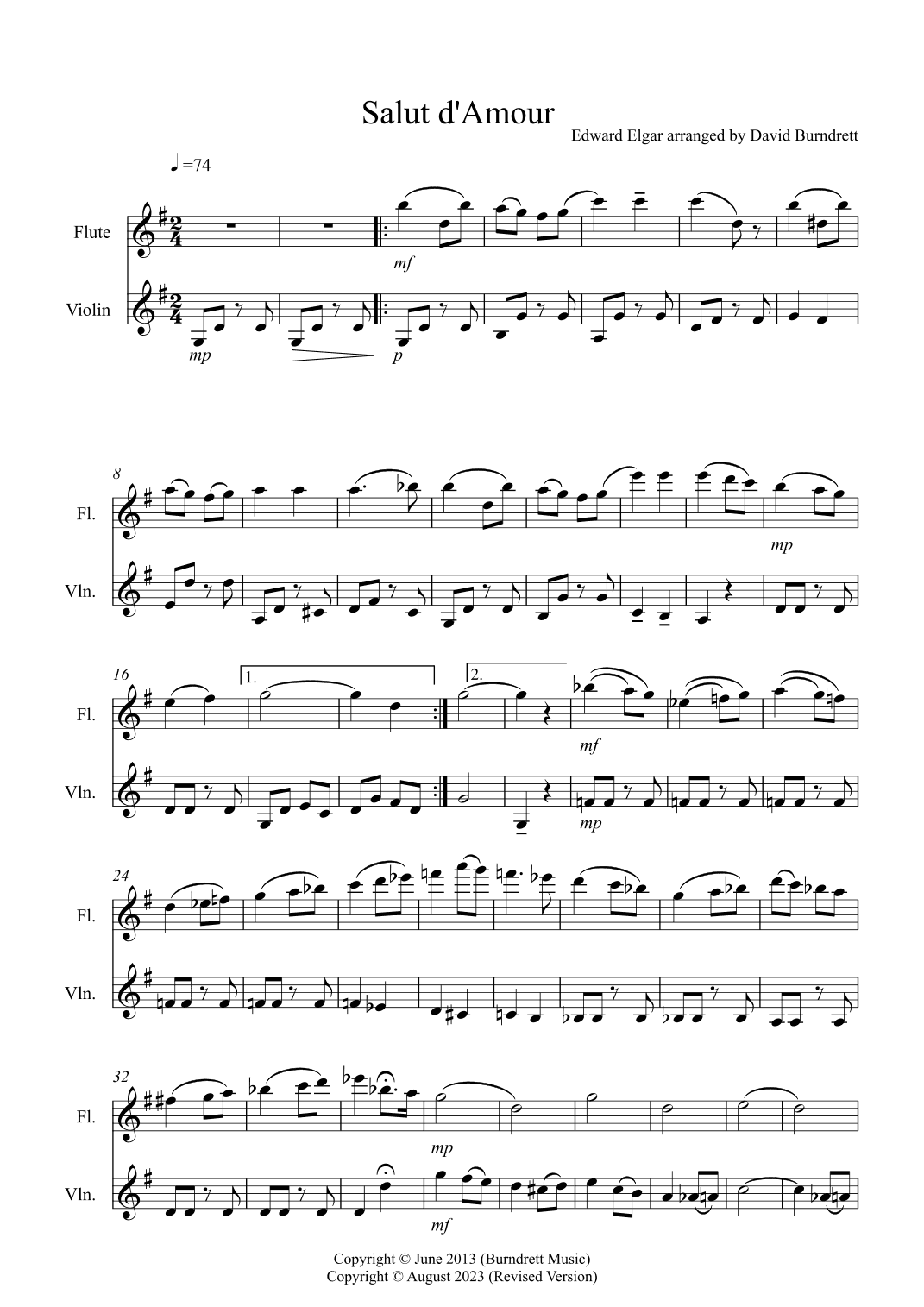 Salut d' Amour for Flute and Violin Duet (arr. David Burndrett)