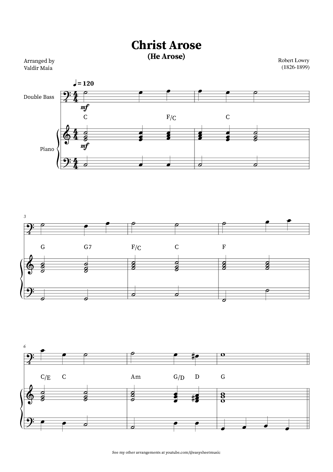 Christ Arose (He Arose) -  Double Bass and Piano (with chords) (arr. Valdir Maia)