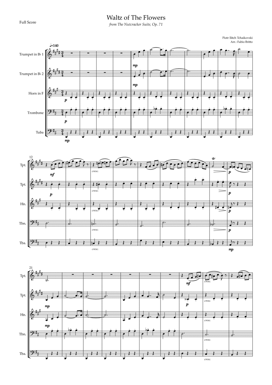 Waltz of The Flowers - from Nutcracker (P. I. Tchaikovsky) for Brass Quintet (arr. Fabio Britto)