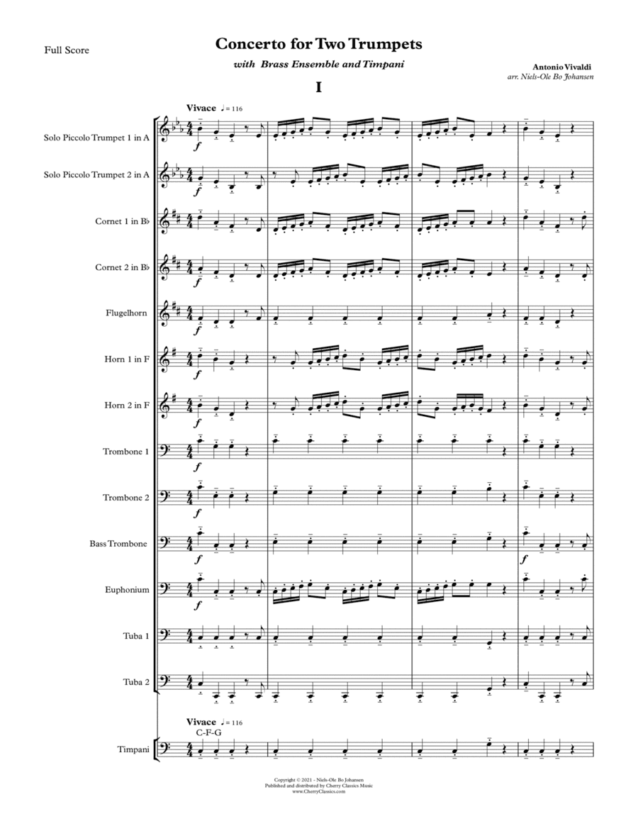 Concerto for Two Trumpets with Brass Ensemble and Timpani (arr. Niels-Bo Ole Johansen)