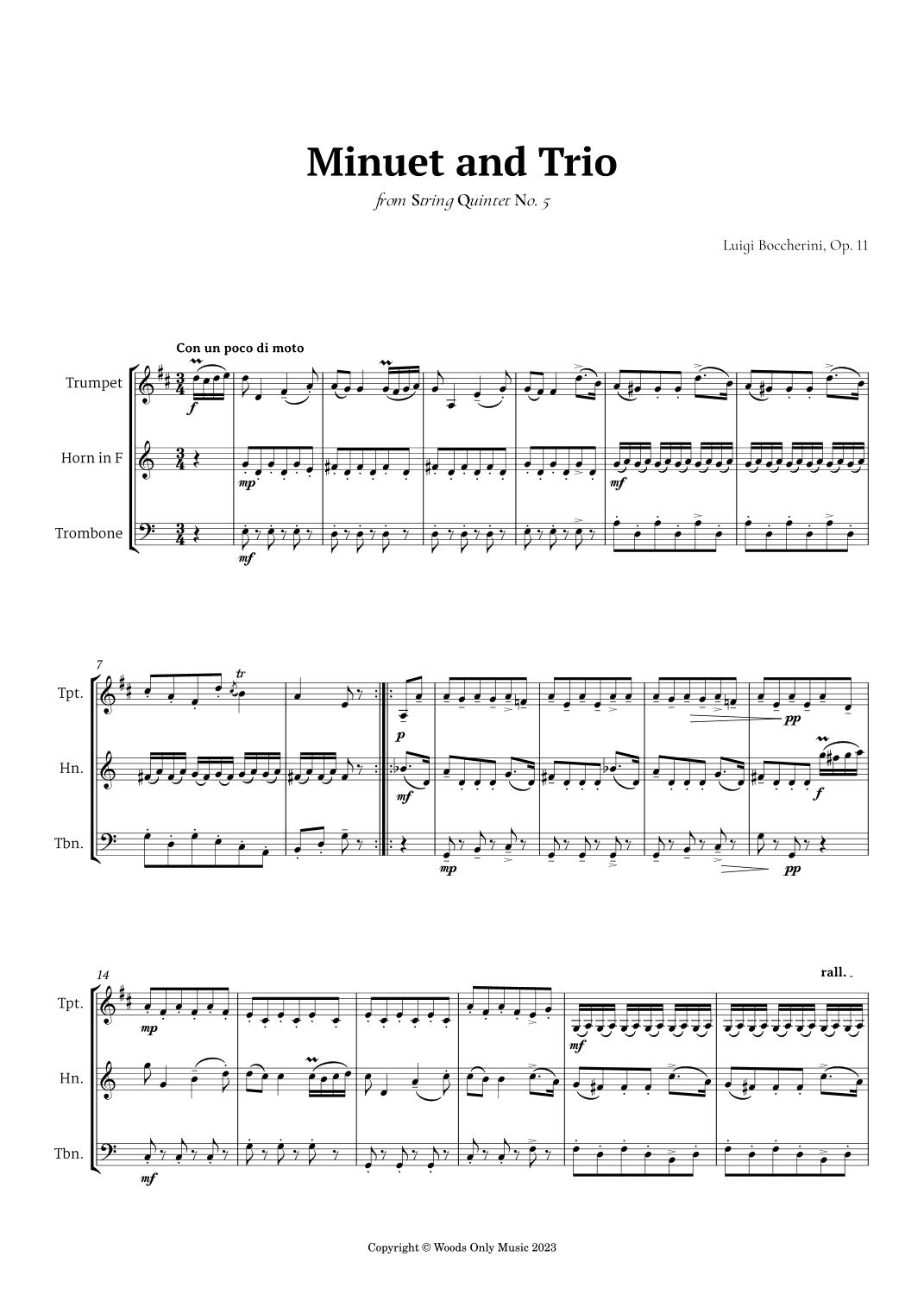 Minuet by Boccherini for Brass Trio (arr. Ander)