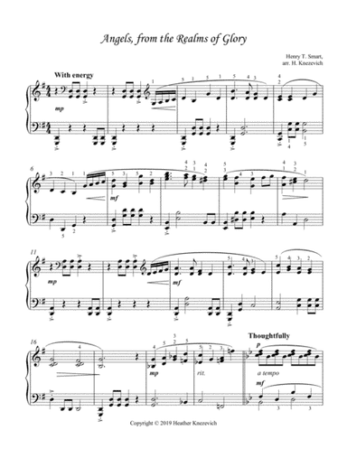 Angels from the Realms of Glory intermediate piano classical style (arr. Heather Knezevich)