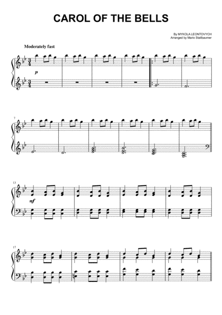 Carol of the Bells - Piano Solo (arr. Mario Stallbaumer)