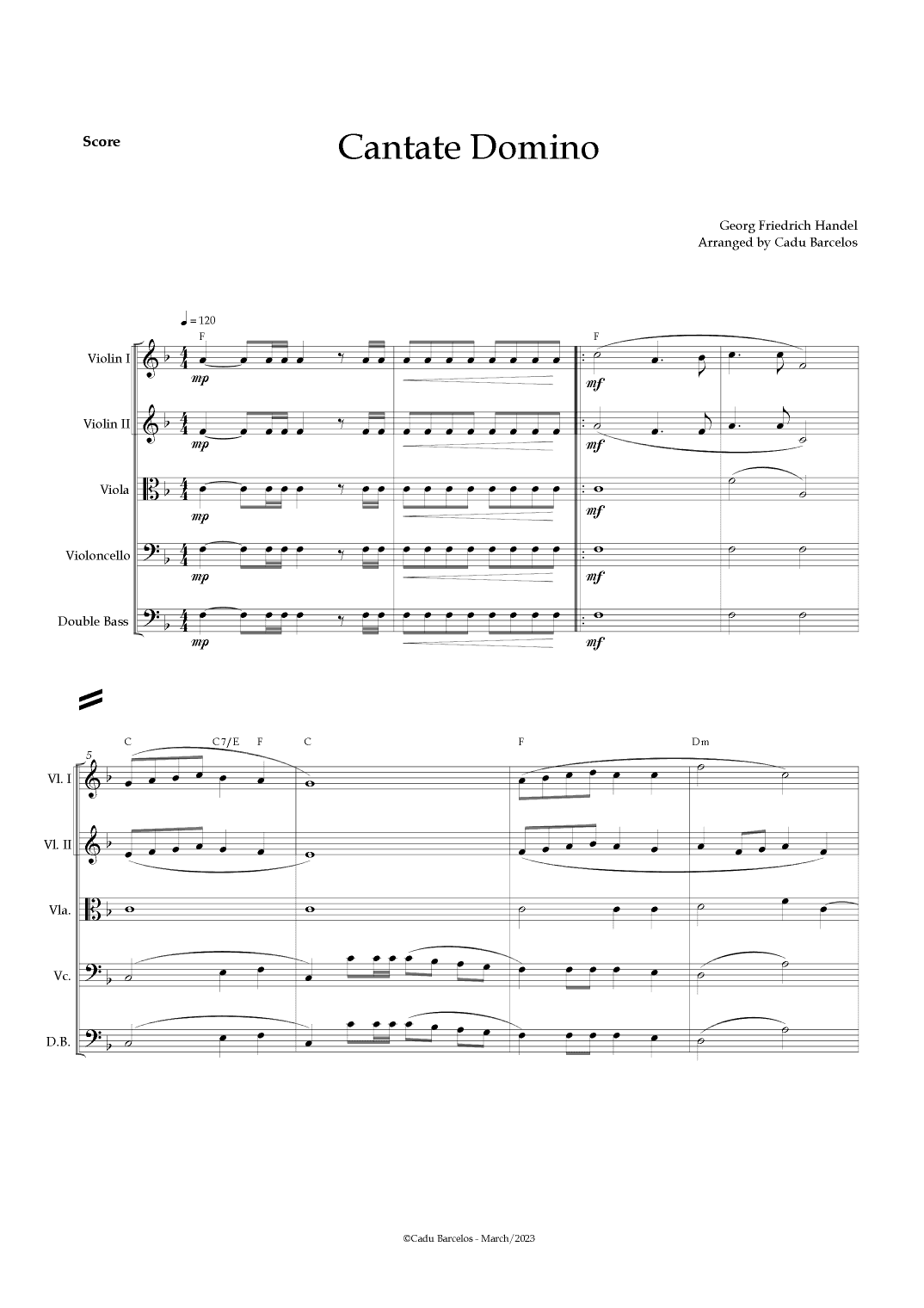 Cantate Domino - Handel (Strings Quintet) chords (arr. Cadu Barcelos)
