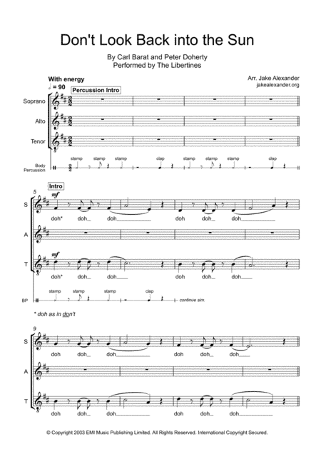 Don't Look Back Into The Sun (arr. Jake Alexander)