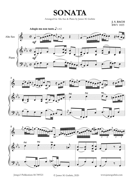 BACH: Sonata BWV 1035 for Alto Sax & Piano (arr. James Guthrie, ASCAP)