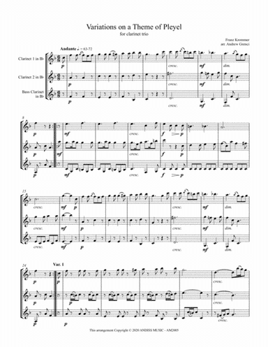 Variations on a Theme of Pleyel for Clarinet Trio (arr. Andrew Grenci)
