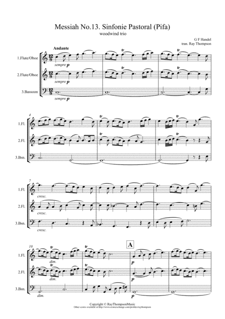 Handel: Sinfonie Pastoral (Pastoral Symphony) (Pifa) from The Messiah (Der Messias) - woodwind trio (arr. Ray Thompson)