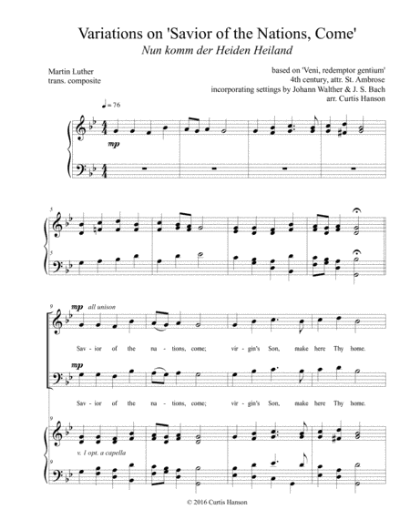Savior of the Nations, Come (SATB) (arr. Curtis Hanson)