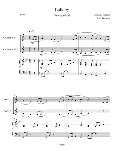 Brahms's Lullaby (Clarinet Duet with Piano Accompaniment) (arr. B. C. Dockery)