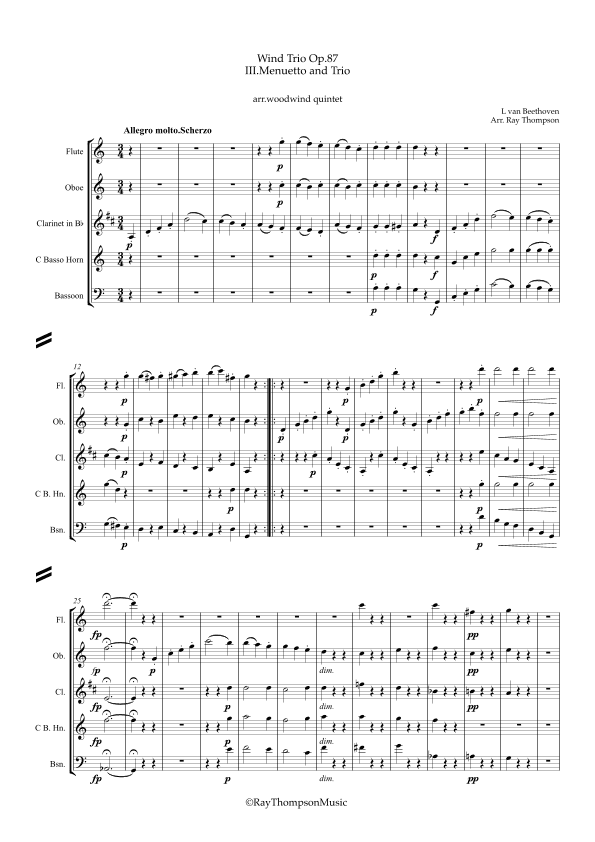 Beethoven: Wind Trio in C Major Op.87 Mvt.III Menuetto and Trio - wind quintet (arr. Ray Thompson)