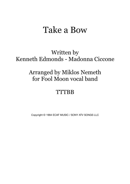 Take A Bow (arr. Miklos Nemeth)