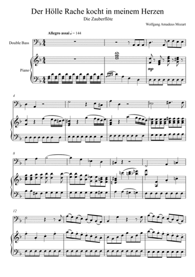 W.A Mozart - Der Hölle Rache kocht in meinem Herzen (Die Zauberflöte) Double Bass Solo - F Key (arr. André Laitano)