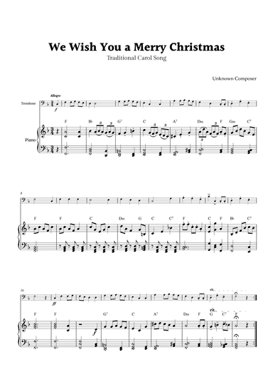 We Wish you a Merry Christmas for Trombone and Piano (arr. Rika K.)