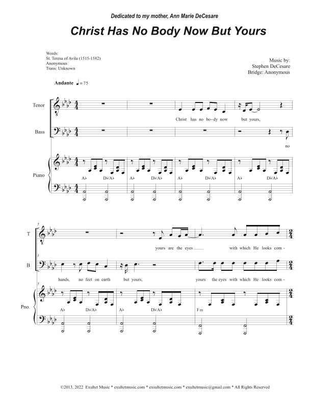 Christ Has No Body Now But Yours (Duet for Tenor and Bass solo)