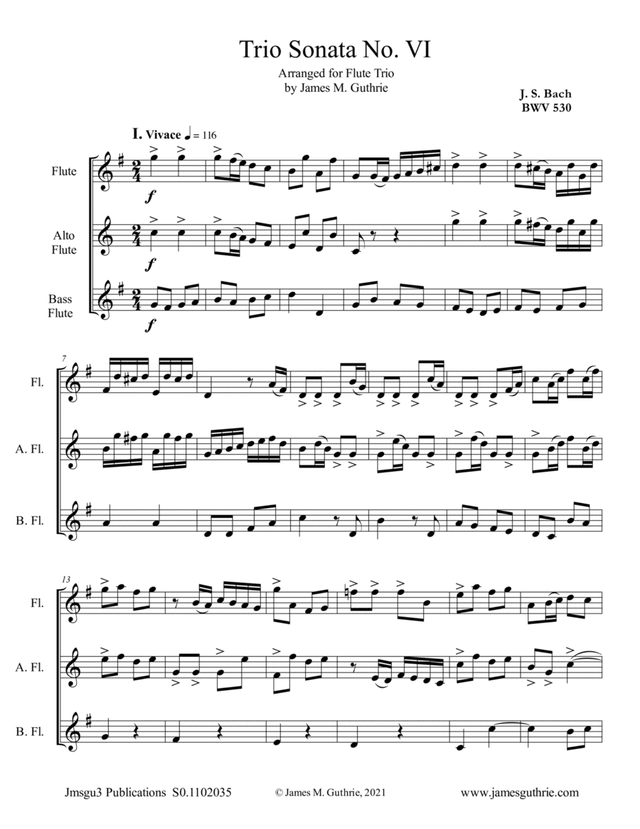 BACH: Trio Sonata No. 6 BWV 530 for Flute Trio (arr. James M. Guthrie)