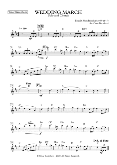 WEDDING MARCH - Tenor Sax with Chords (arr. ACT Bortolucci)